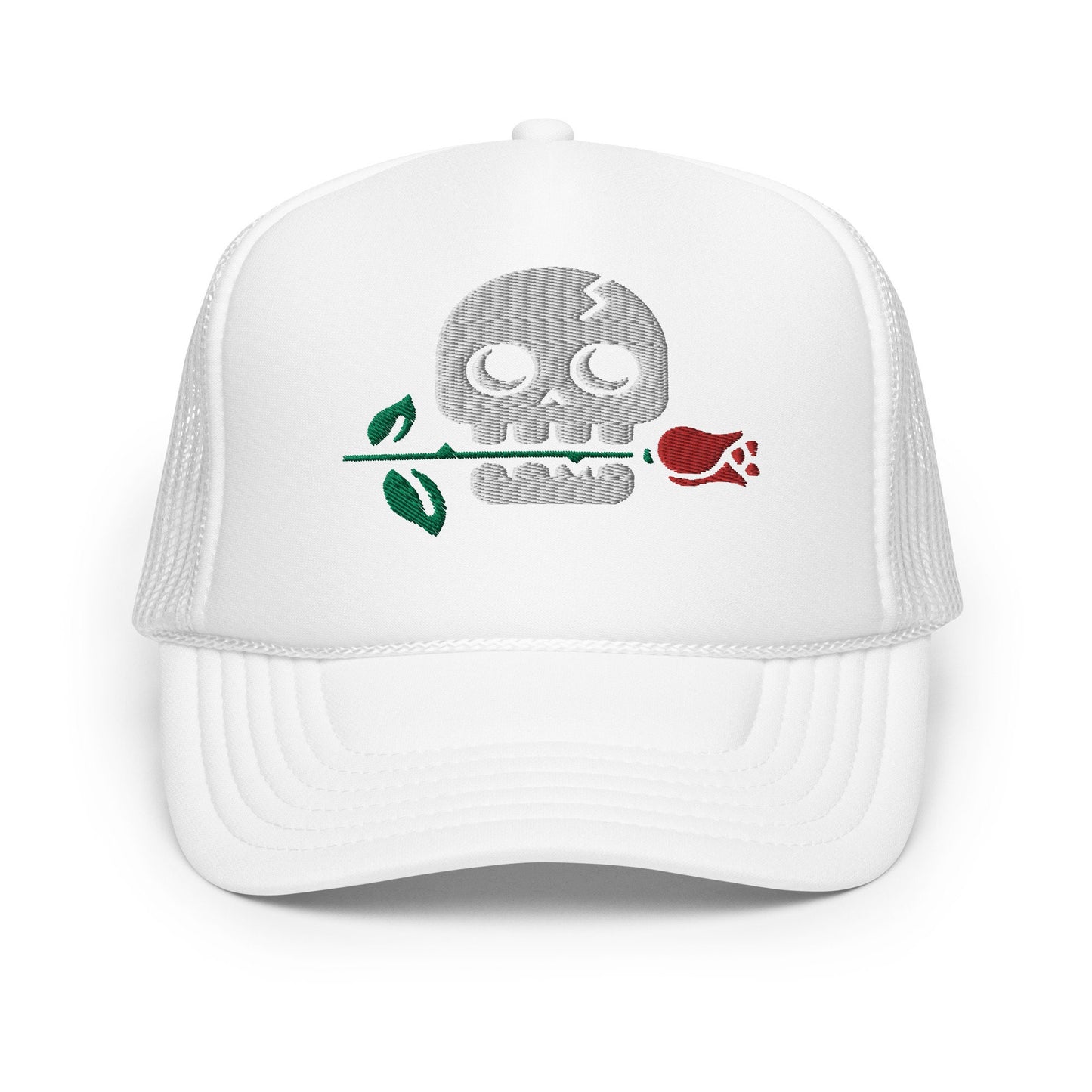 Vintage Skull Rose Trucker Hat, Embroidered Floral Cap, Retro Women's Baseball Cap, Adjustable