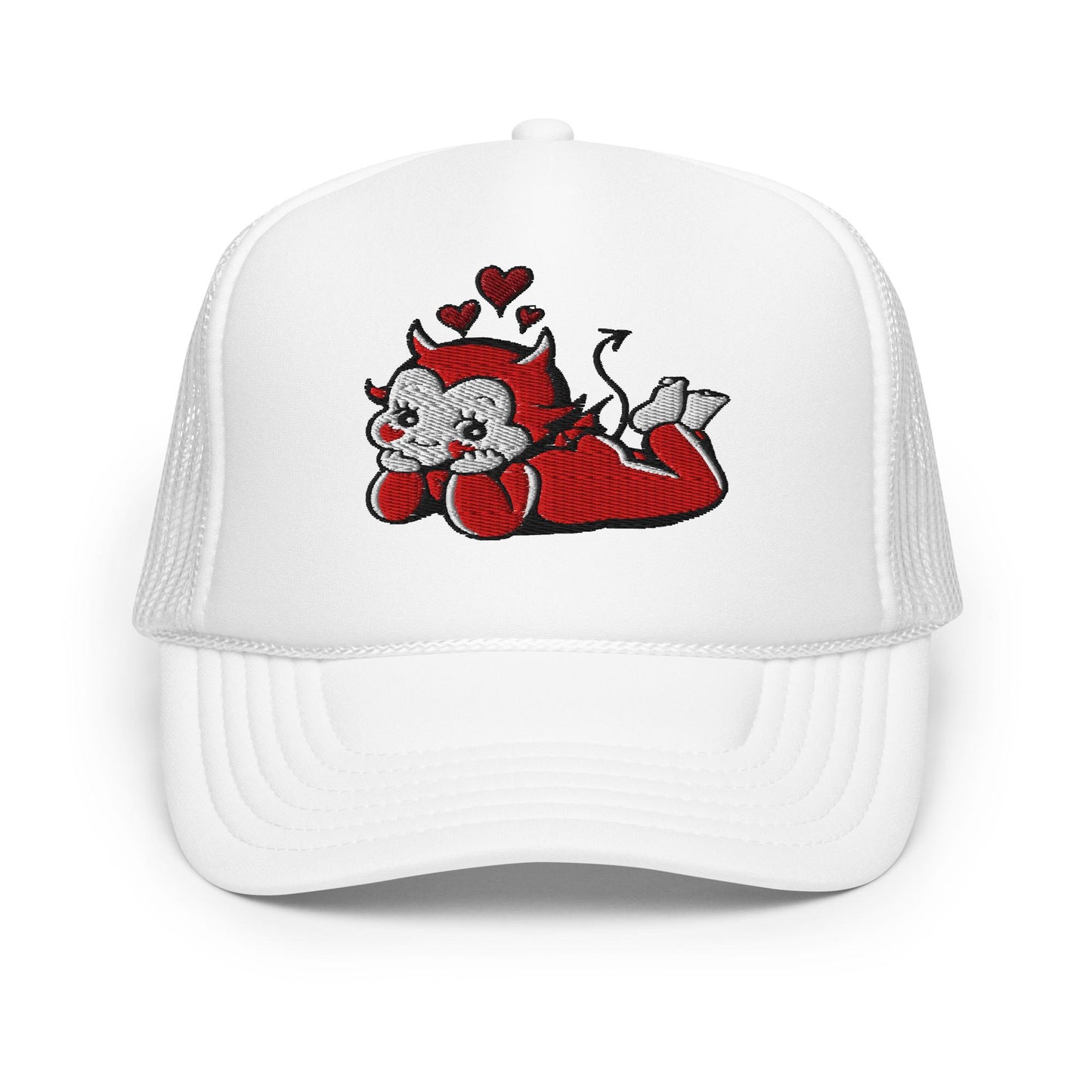 Little Devil Trucker Hat, Funny Foam Hat, Playful Mesh Snapback, Gag Gift Hat, Headwear for Fun, Gift for Her