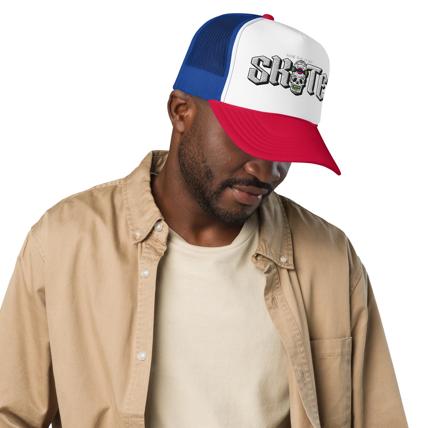 Exclusive Foam Trucker Hat, New City Design Cap, Skull Skateboard Style, Gift for Skaters, Streetwear Hat