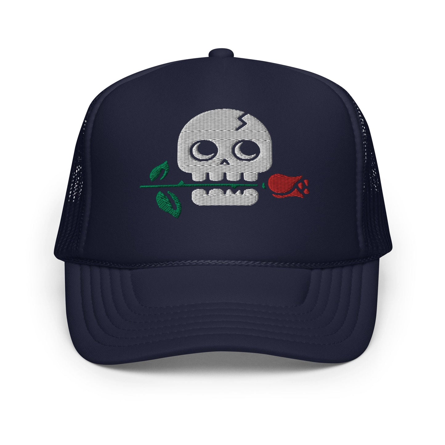 Vintage Skull Rose Trucker Hat, Embroidered Floral Cap, Retro Women's Baseball Cap, Adjustable