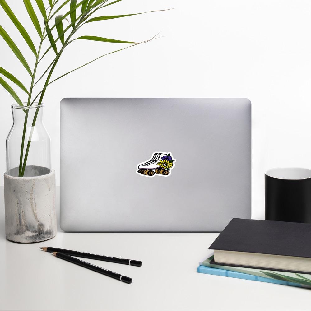 Roller Skate Sticker, Flower Sticker, Skater Decor, Floral Roller Skate Design, Cute Sticker, Sticker for Laptop