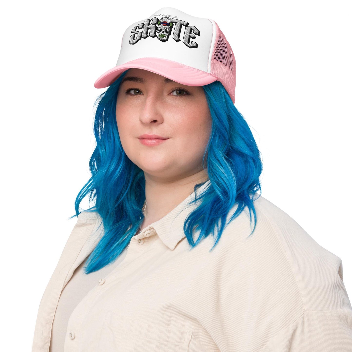 Exclusive Foam Trucker Hat, New City Design Cap, Skull Skateboard Style, Gift for Skaters, Streetwear Hat