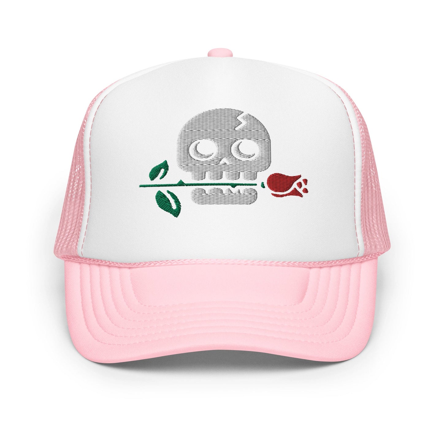Vintage Skull Rose Trucker Hat, Embroidered Floral Cap, Retro Women's Baseball Cap, Adjustable