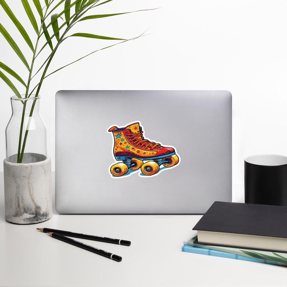 Roller Skate Sticker, Cute Skating Decal, Skateboard Sticker, Roller Derby Gift, Skate Gift, Skater Accessories