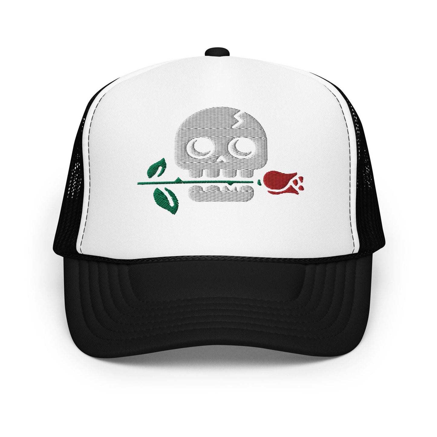 Vintage Skull Rose Trucker Hat, Embroidered Floral Cap, Retro Women's Baseball Cap, Adjustable