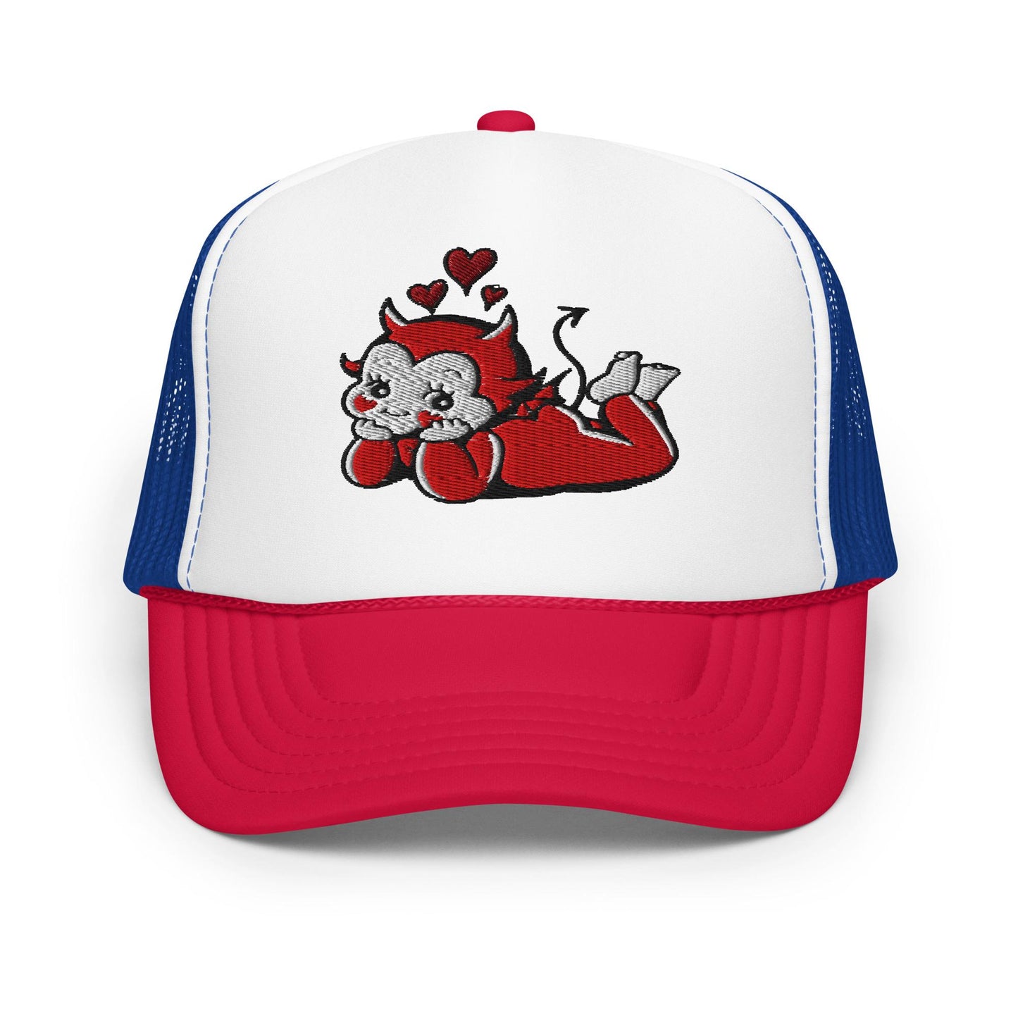 Little Devil Trucker Hat, Funny Foam Hat, Playful Mesh Snapback, Gag Gift Hat, Headwear for Fun, Gift for Her