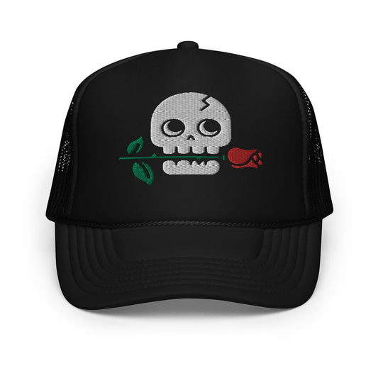 Vintage Skull Rose Trucker Hat, Embroidered Floral Cap, Retro Women's Baseball Cap, Adjustable