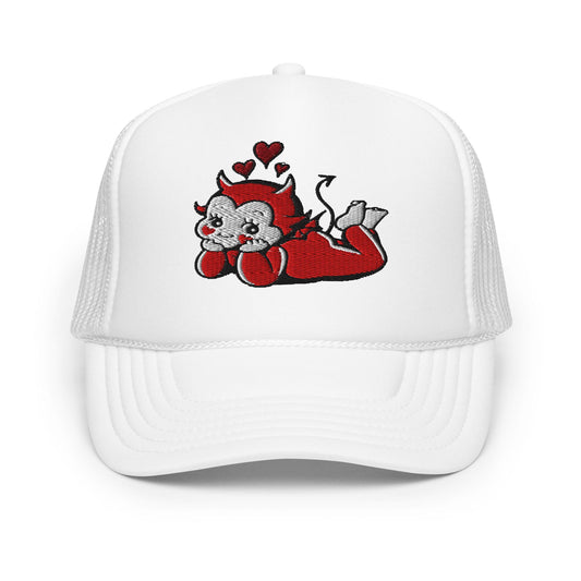 Little Devil Trucker Hat, Funny Foam Hat, Playful Mesh Snapback, Gag Gift Hat, Headwear for Fun, Gift for Her
