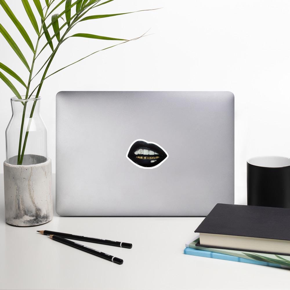 Sticker of Gold Teeth, Dollar Sign Decal, Money Symbol Vinyl, Funny Laptop Sticker, Unique Gift, Custom
