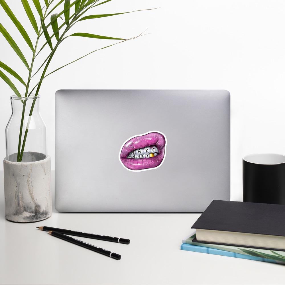Lipps Sticker with Make Money Theme, Decorative Decal, Inspirational Sticker, Business Motivation, Success Gift