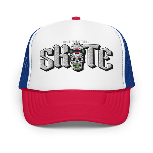 Exclusive Foam Trucker Hat, New City Design Cap, Skull Skateboard Style, Gift for Skaters, Streetwear Hat