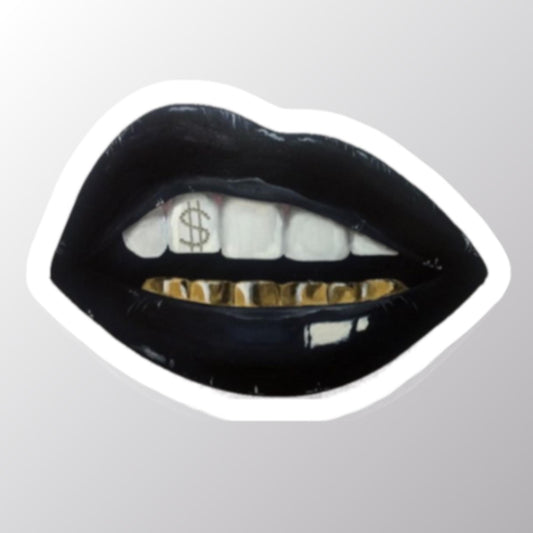Sticker of Gold Teeth, Dollar Sign Decal, Money Symbol Vinyl, Funny Laptop Sticker, Unique Gift, Custom