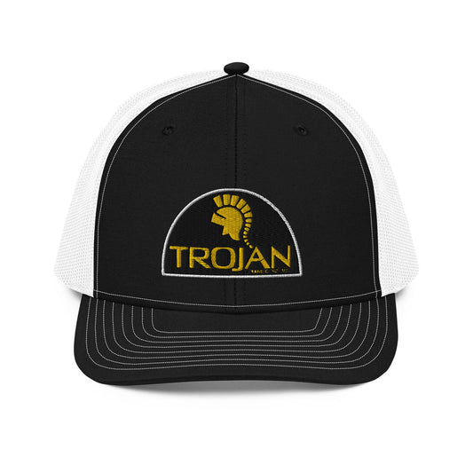 Trojan Logo Embroidered Trucker Hat, Mesh Snapback Cap, Retro Style Baseball Cap