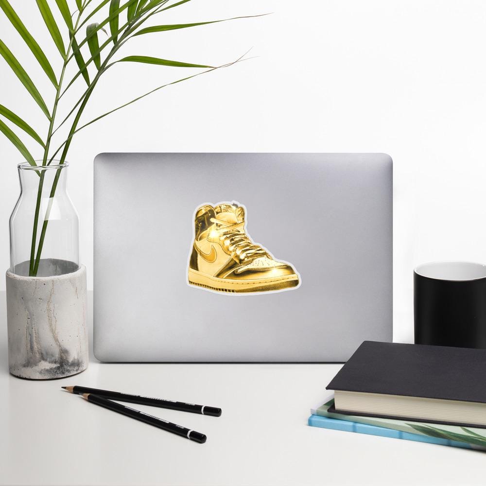 Gold Jordan Sneaker Decal, Sneaker Lover Sticker, Fashionable Shoe Sticker, Unique Sticker, Vinyl Art