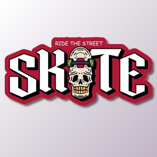 Skateboard Skull Sticker, Skull Decal, Skateboarding Stickers, Gift for Skater, Skater Decor, Laptop Decal